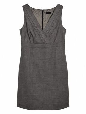 Ann Taylor Gray Sheath Dress Size 12 Career Office Stretch V Neck Sleeveless